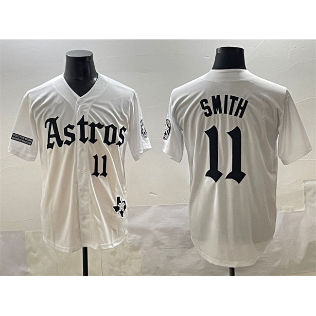 Houston Astros #11 Cam Smith White Gothic 'Houston Born Barrio Raised' Limited Stitched Baseball Jersey