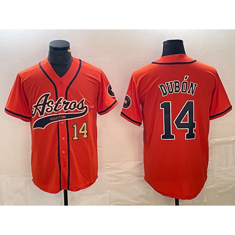 Houston Astros #14 Mauricio Dubon Number Orange With Patch Cool Base Stitched Baseball Jersey