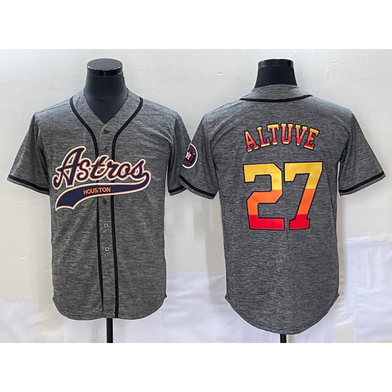 Houston Astros #27 Jose Altuve Grey Gridiron Cool Base Stitched Baseball Jersey