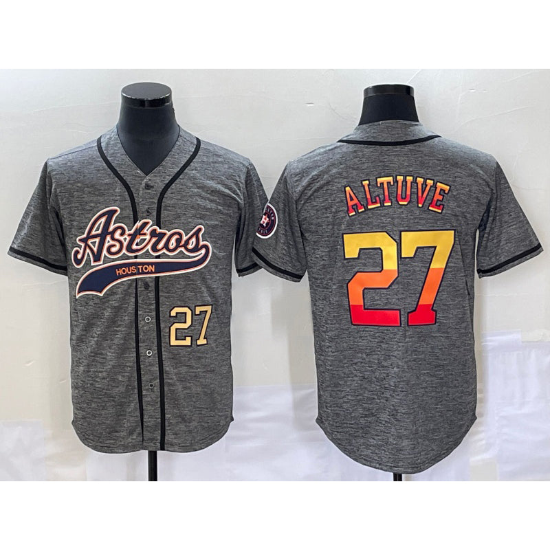 Houston Astros #27 Jose Altuve Number Grey Gridiron Cool Base Stitched Baseball Jersey