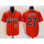 Houston Astros #27 Jose Altuve Number Orange With Patch Cool Base Stitched Baseball Jersey