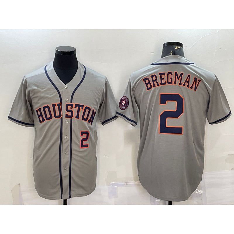 Houston Astros #2 Alex Bregman Number Grey With Patch Stitched Cool Baseball Jersey