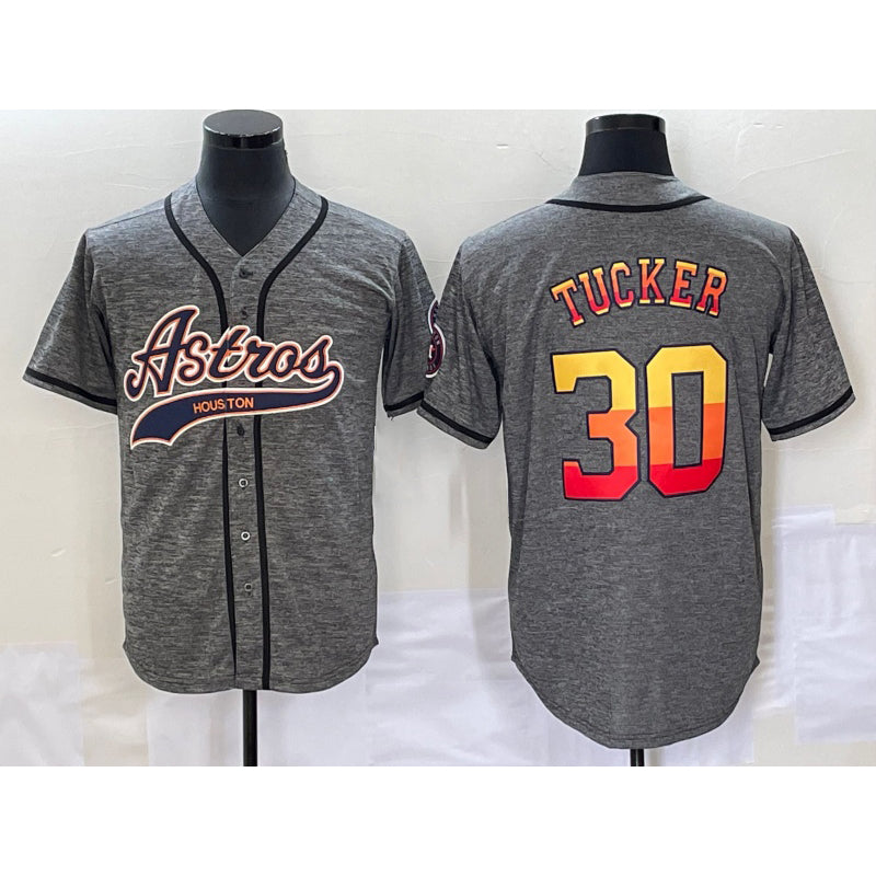 Houston Astros #30 Kyle Tucker Grey Gridiron Cool Base Stitched Baseball Jersey