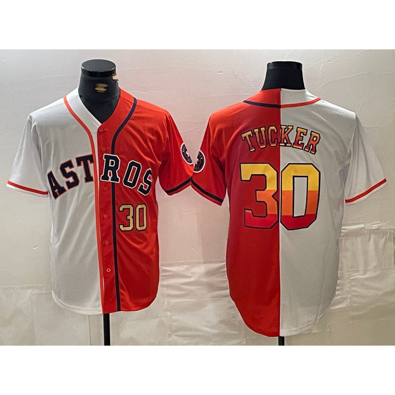 Houston Astros #30 Kyle Tucker White Orange Split Stitched Baseball Jersey