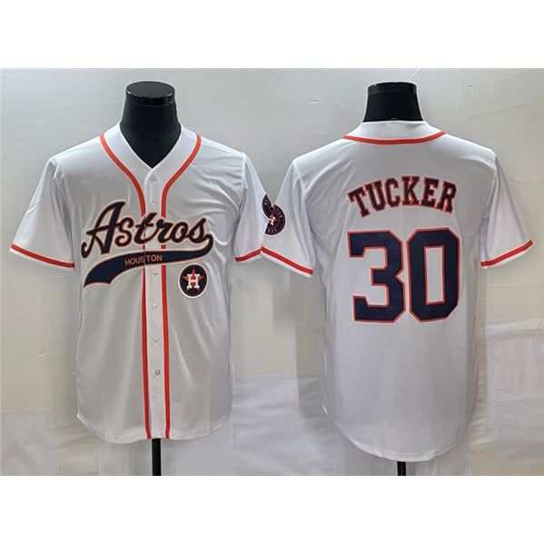 Houston Astros #30 Kyle Tucker White With Patch Cool Base Stitched Baseball Jersey