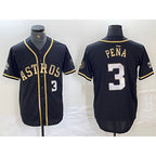 Houston Astros #3 Jeremy Pena Black Gold Player Number Cool Baseball Jersey