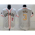 Houston Astros #3 Jeremy Pena Number 2023 White Gold World Serise Champions Patch Flex Base Stitched Baseball Jersey