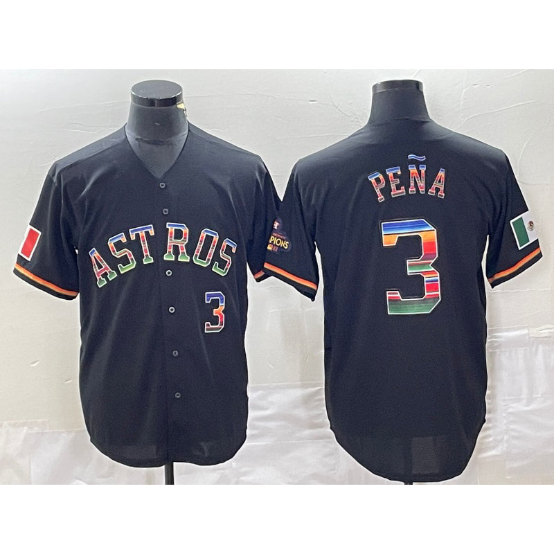Houston Astros #3 Jeremy Pena Number Black Rainbow World Serise Champions Patch Cool Base Stitched Baseball Jersey