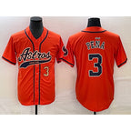 Houston Astros #3 Jeremy Pena Number Orange With Patch Cool Base Stitched Baseball Jersey