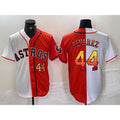 Houston Astros #44 Yordan Alvarez Number White Orange Split Stitched Baseball Jersey