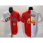 Houston Astros #44 Yordan Alvarez Number White Orange Split Stitched Baseball Jersey