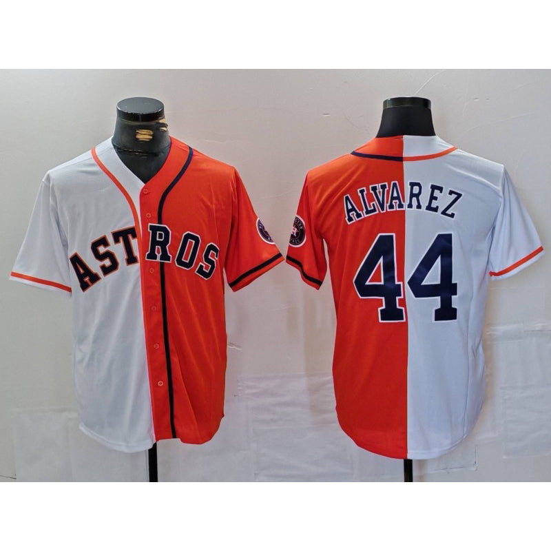 Houston Astros #44 Yordan Alvarez White Orange Split Stitched Baseball Jersey