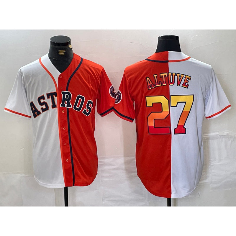 Houston Astros #27 Jose Altuve White Orange Split Stitched Baseball Jersey