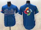 Italy Baseball Blue 2026 World Baseball Classic Big Logo Home Stadium Stitched Jersey