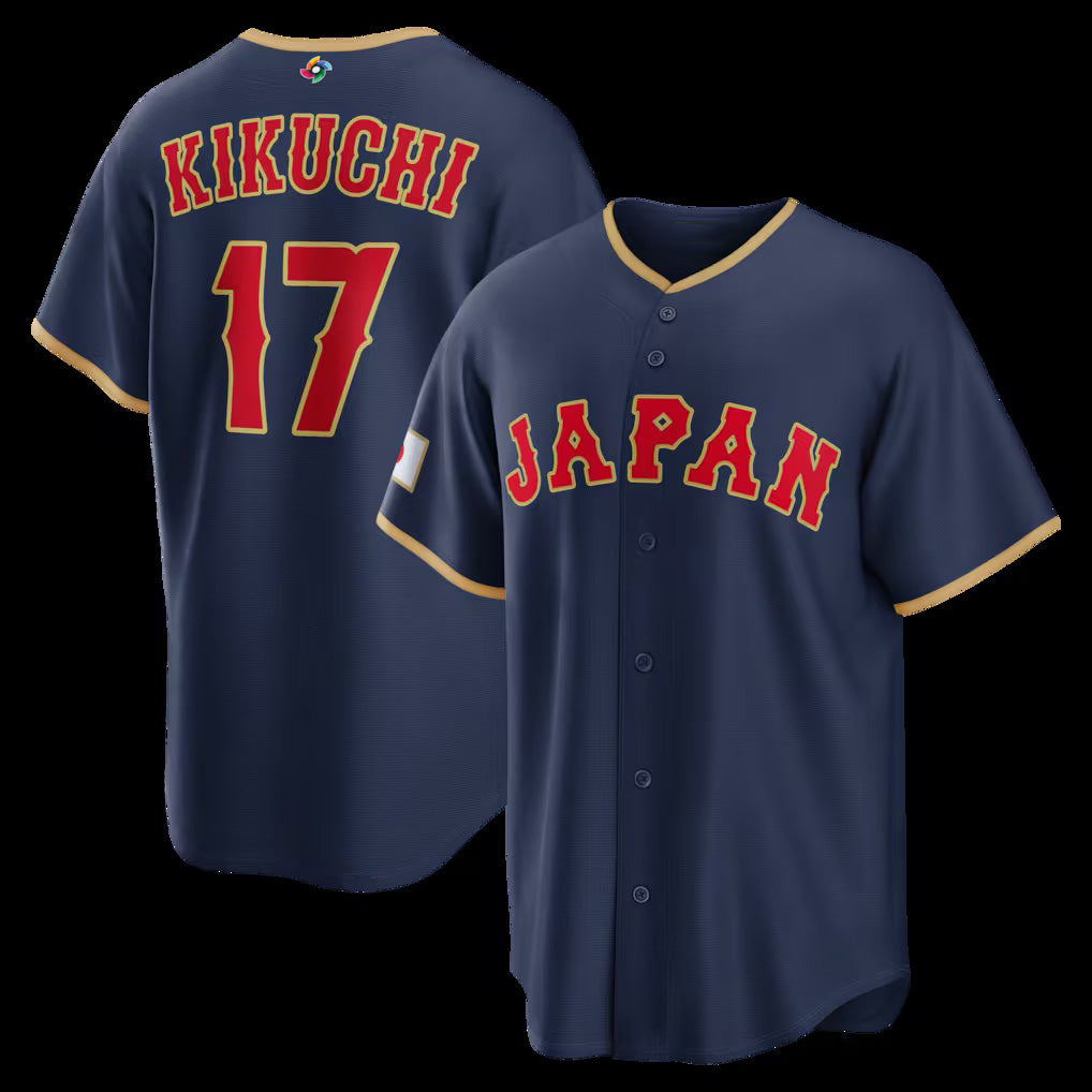 Japan Baseball #17 Yusei Kikuchi 2026 World Baseball Classic Road Stadium Baseball Jersey - Navy