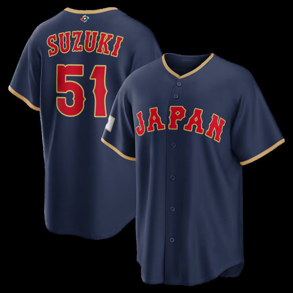 Japan Baseball #51 Seiya Suzuki 2026 World Baseball Classic Road Stadium Baseball Jersey - Navy