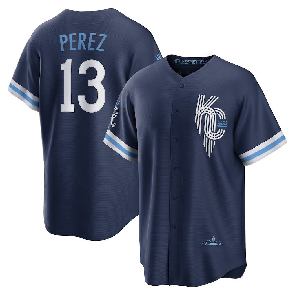 Kansas City Royals #13 Salvador Perez Navy City Connect Replica Player Baseball Jersey