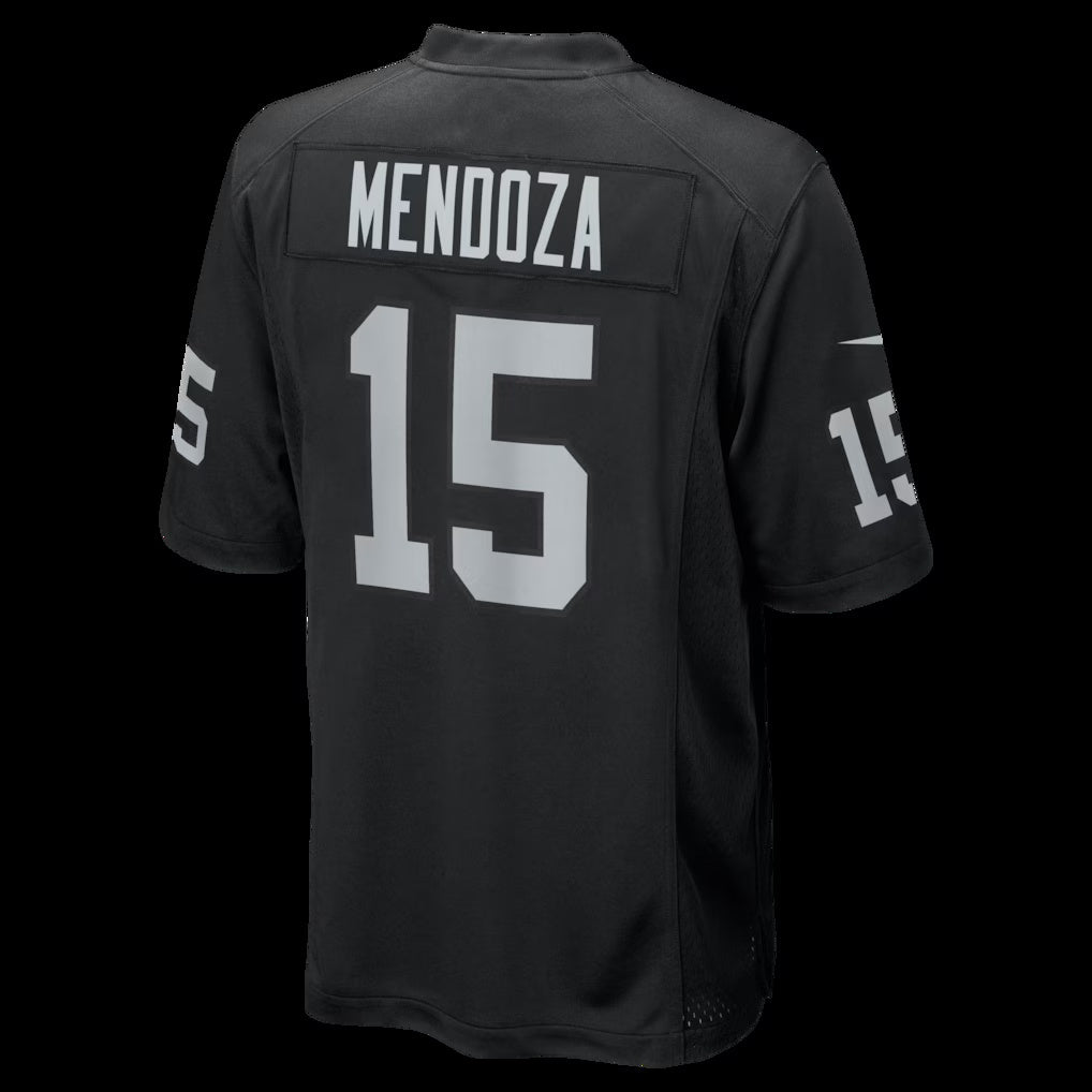LV.Raiders #15 Fernando Mendoza Black 2026 Draft First Round Pick No. 1 Team Game Jersey
