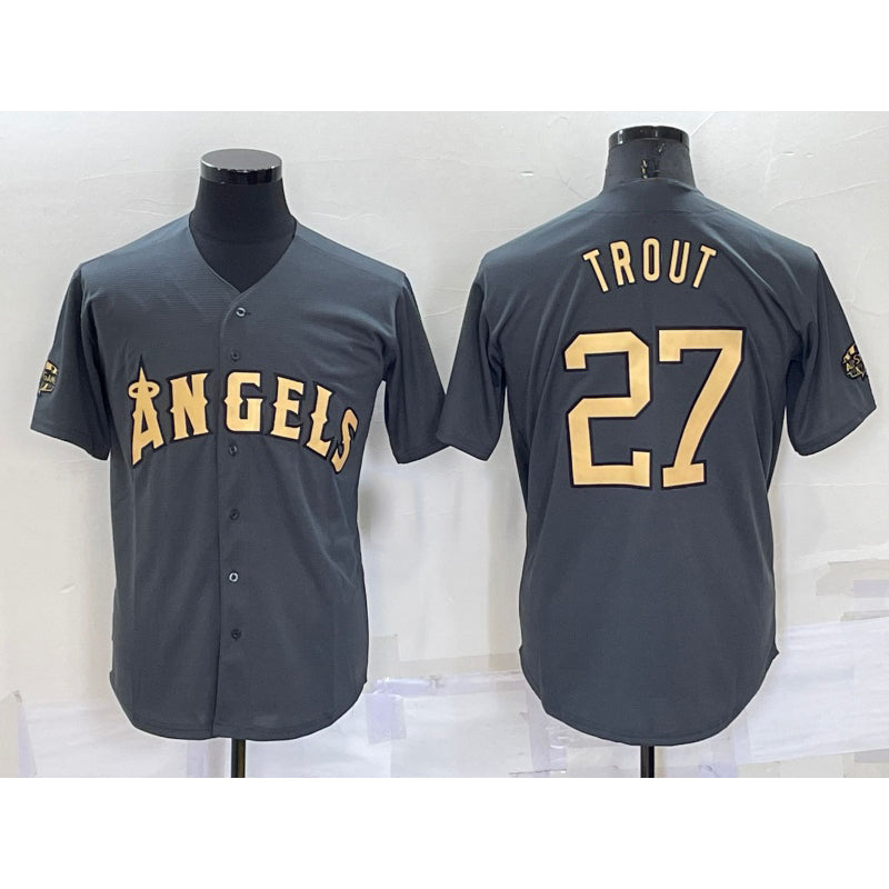 Los Angeles Angels #27 Mike Trout Grey 2022 All Star Stitched Cool Baseball Jersey