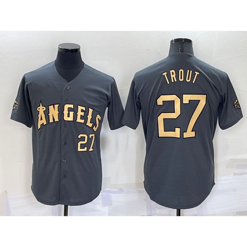 Los Angeles Angels #27 Mike Trout Number Grey 2022 All Star Stitched Cool Baseball Jersey