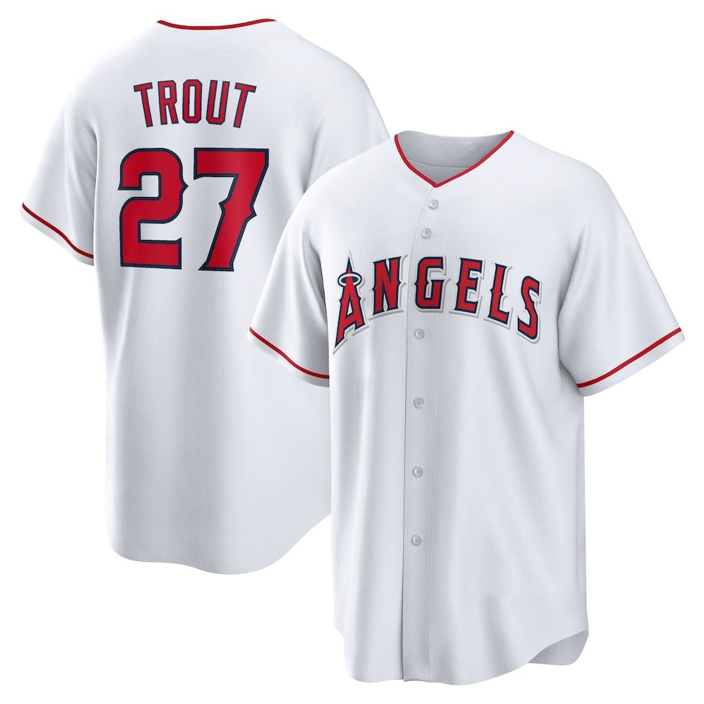 Los Angeles Angels #27 Mike Trout White Home Replica Player Name Baseball Jersey