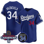 Los Angeles Dodgers #34 Toro Valenzuela  Active Player Cuatom Royal 2024 World Series Champions With Fernando Memorial Patch Alternate Limited Stitched Baseball jersey