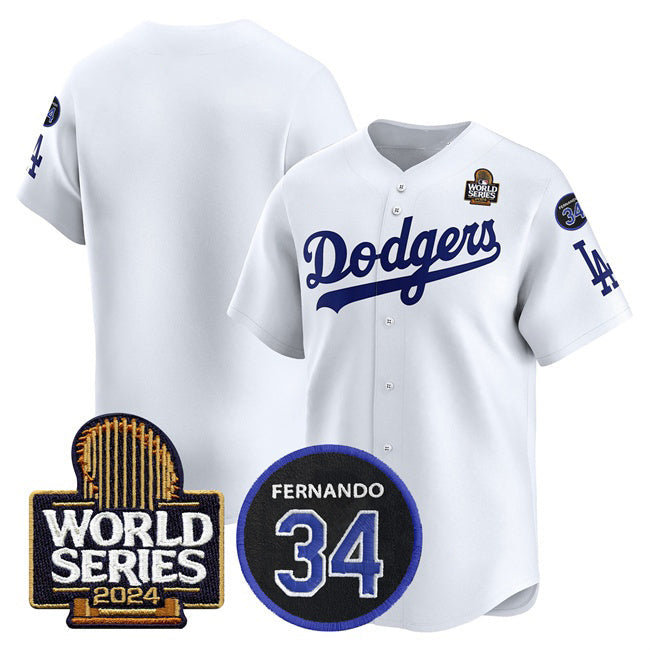 Los Angeles Dodgers Blank White 2024 World Series With Fernando Memorial Patch Limited Stitched Baseball jersey