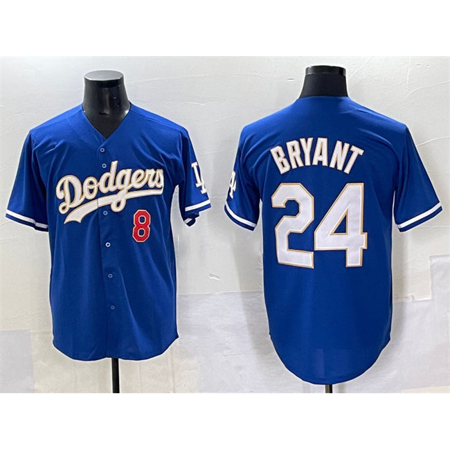 Los Angeles Dodgers Front #8 Back #24 Kobe Bryant Blue Gold Cool Base Stitched Baseball jersey