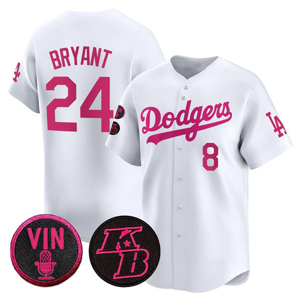 Los Angeles Dodgers Front #8 Back #24 Kobe Bryant White 2026 Mother’s Day Vapor Premier Limited Stitched Baseball Jersey