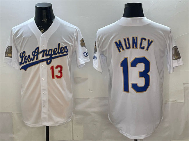 Los Angeles Dodgers #13 Max Muncy White 2026 Gold Collection 9x & B2B Champs Patch Stitched Baseball Jersey