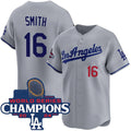 Los Angeles Dodgers #16 Will Smith Gray 2024 World Series Champions Patch Limited Stitched Baseball Jersey