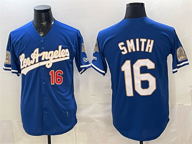 Los Angeles Dodgers #16 Will Smith Royal 2026 Gold Collection 9x & B2B Champs Patch Stitched Baseball Jersey