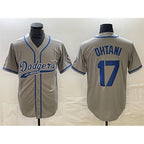 Los Angeles Dodgers #17 Shohei Ohtani Gray Cool Base With Patch Stitched Baseball Jersey