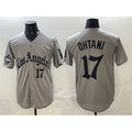 Los Angeles Dodgers #17 Shohei Ohtani Grey LA Gothic Style With 2025 World Series Champions Patch Limited Stitched Baseball Jersey