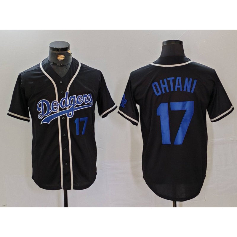 Los Angeles Dodgers #17 Shohei Ohtani Number Black Cool Base With Patch Stitched Baseball Jersey