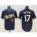 Los Angeles Dodgers #17 Shohei Ohtani Number Black Gold Stitched Cool Base Baseball Jersey