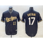 Los Angeles Dodgers #17 Shohei Ohtani Number Black Gold Stitched Cool Base Baseball Jersey