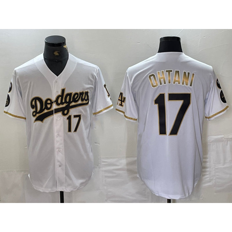 Los Angeles Dodgers #17 Shohei Ohtani Number White Gold Fashion Stitched Cool Base Limited Baseball Jersey