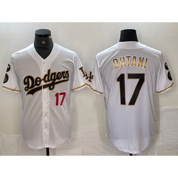 Los Angeles Dodgers #17 Shohei Ohtani Number White Gold Fashion Stitched Cool Base Limited Baseball Jersey