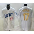 Los Angeles Dodgers #17 Shohei Ohtani Number White Gold Stitched Cool Baseball Jersey