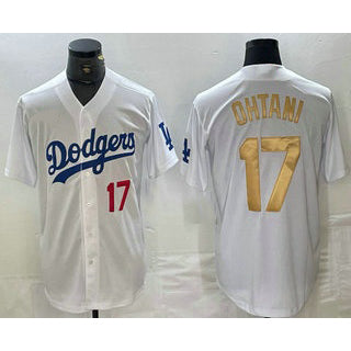 Los Angeles Dodgers #17 Shohei Ohtani Number White Gold Stitched Cool Baseball Jersey