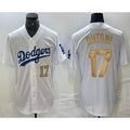 Los Angeles Dodgers #17 Shohei Ohtani Number White Gold Stitched Cool Baseball Jersey