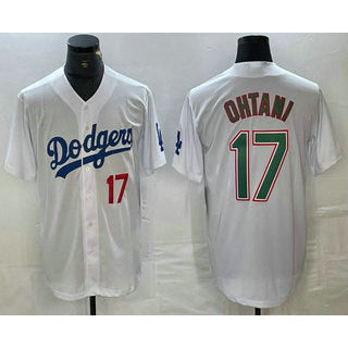 Los Angeles Dodgers #17 Shohei Ohtani Number White Green Stitched Cool Baseball Jersey