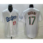 Los Angeles Dodgers #17 Shohei Ohtani Number White Green Stitched Cool Baseball Jersey