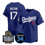Los Angeles Dodgers #17 Shohei Ohtani Royal 2024 World Series With Fernando Memorial Patch Limited Stitched Baseball Jersey