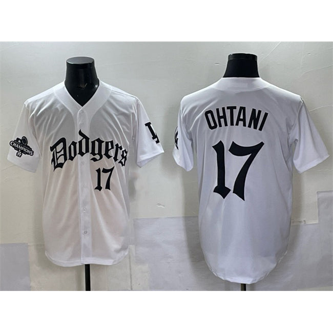 Los Angeles Dodgers #17 Shohei Ohtani White 2025 LA Gothic Style With 2024 World Series Champions Patch Vapor Premier Limited Stitched Baseball jersey