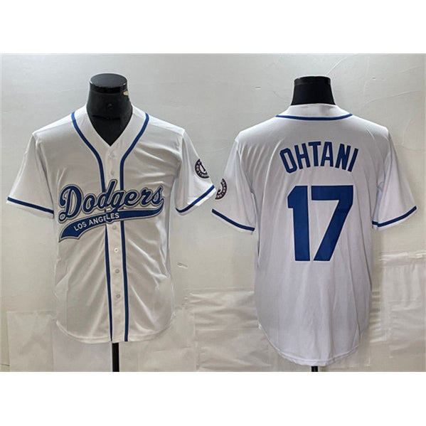Los Angeles Dodgers #17 Shohei Ohtani White Cool Base With Patch Stitched Baseball jersey