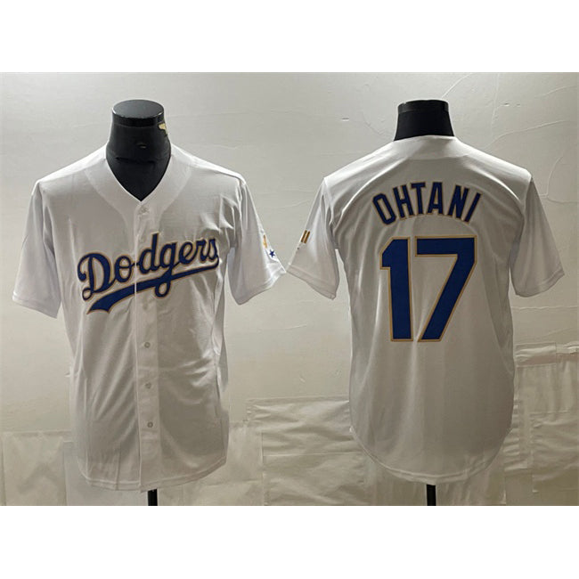 Los Angeles Dodgers #17 Shohei Ohtani White Gold Cool Base With Patch Stitched Baseball jersey