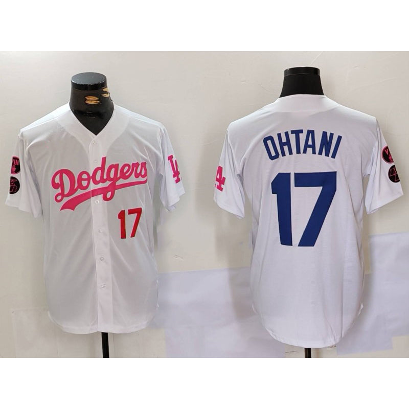 Los Angeles Dodgers #17 Shohei Ohtani White Pink Vin & Kobe Patch Stitched Baseball jersey