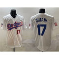Los Angeles Dodgers #17 Shohei Ohtani White With American Flag Patch Limited Stitched Baseball jersey